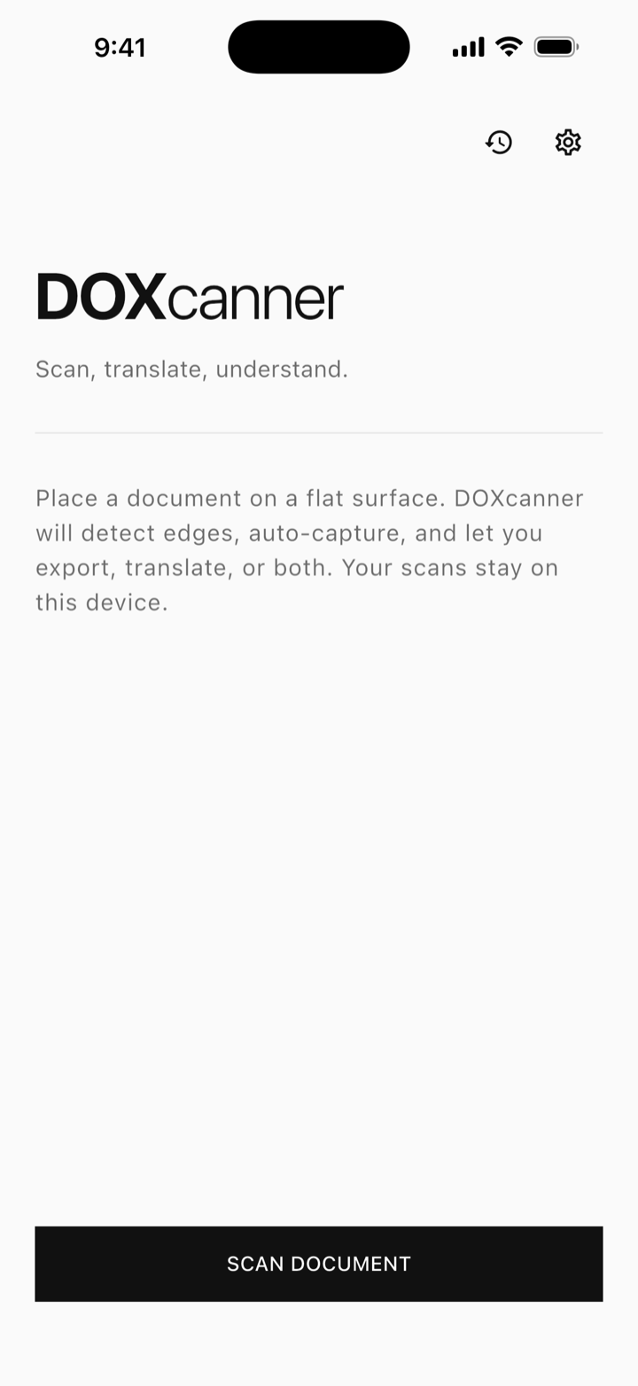 DOXcanner app home screen